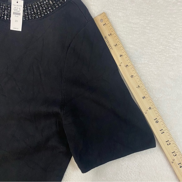 Talbots Sweater Womens Plus 2X Black Pullover Top Knit Short Sleeve Beaded Neck - Picture 11 of 11